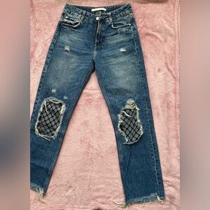 ZARA  size 2 Distressed Blue Jeans with Fishnet Detail